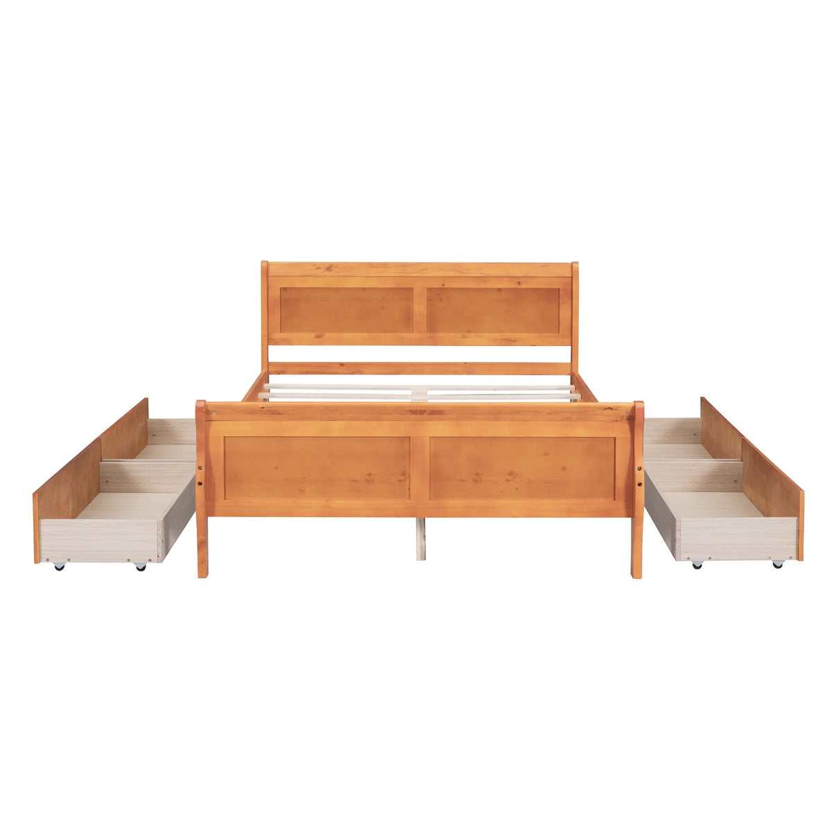 Full Size Wood Platform Bed with 4 Drawers,Storage Bed Frame with Streamlined Headboard and Footboard for Kids, Teens, Boys, Girls,Wooden Slats Support, No Box Spring Needed,Oak