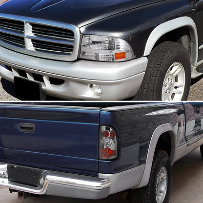 Spec-D Tuning Chrome Crystal Headlights + Tail Brake Lamps for 1997-2004 Dodge Dakota Left + Right Pair