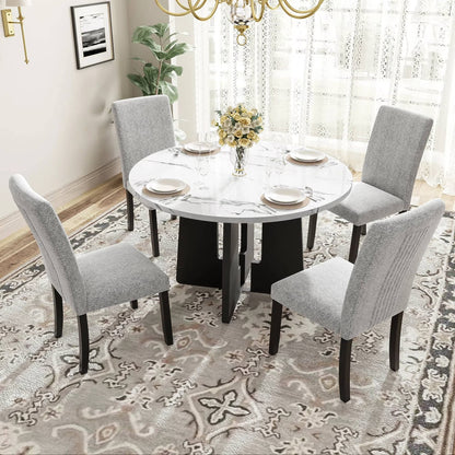 EUROCO 5-Piece Round Dining Table Set for 4, 43.3'' Kitchen Room Table with 4 Upholstered Chairs and Solid Wood Frame,Kitchen Table Set for Home Living Dining Room, Grey & Black