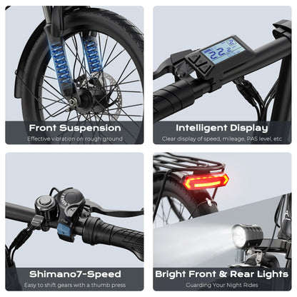 AIRWEST 20" Foldable Electric Bike for Adults, Compact Commuter eBike with 500W Motor 750W Peak, Removable 48V 7.8Ah Battery, 50 Miles PAS Range, 20MPH, UL Certified Folding Electric Bicycle