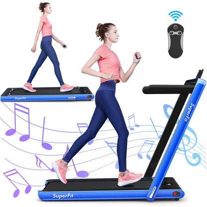 Gymax 2 in 1 Folding Treadmill 2.25HP Running Machine w/ Dual Display APP Control Black