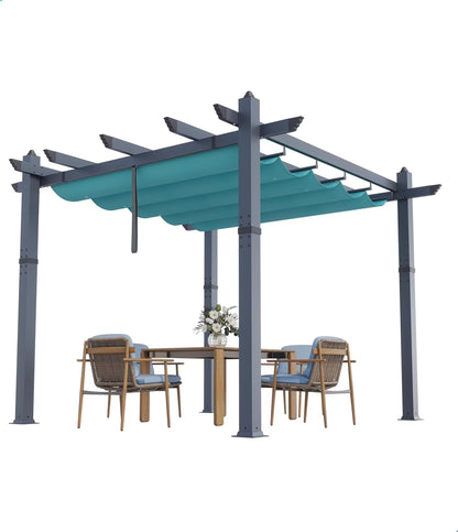 Outdoor Aluminum Pergola with Retractable Canopy, Reinforced 4-Sided Base, Waterproof & UV-Resistant Adjustable Roof, Modern Design for Patio, Deck, Backyard, and Garden