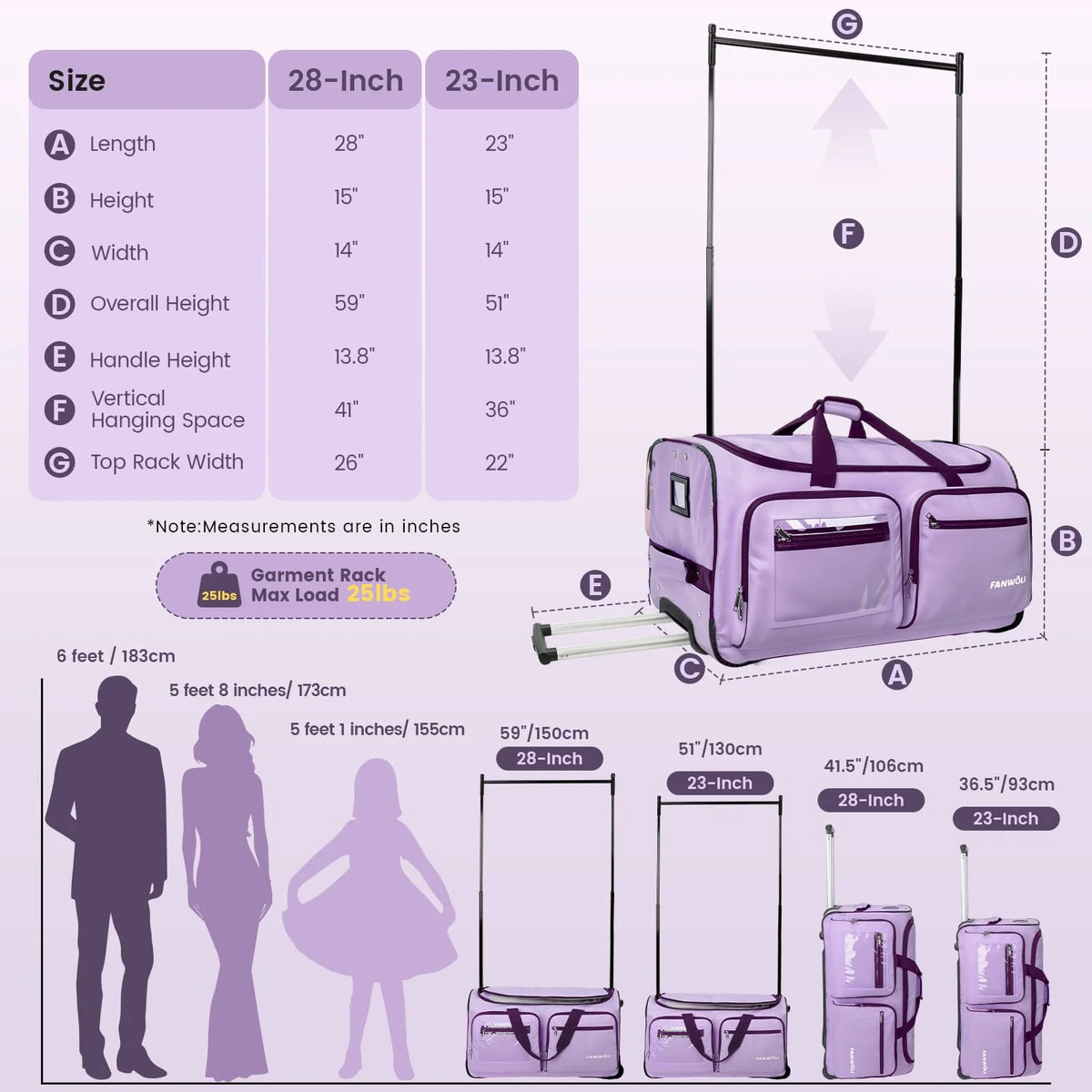 Fegat Dance Bag with Garment Rack - 28"Collapsible Rolling Competition Dance Duffle Bag Lightweight Costume Wheeled Suitcase for Dancers Shows Livestreamer Athletes