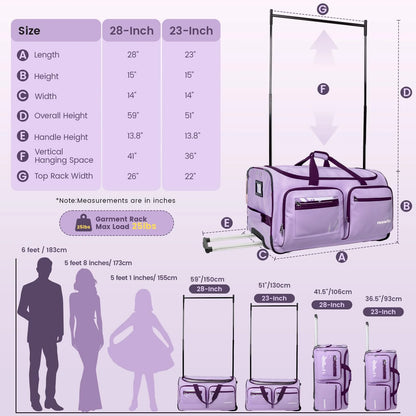 Fegat Dance Bag with Garment Rack - 28"Collapsible Rolling Competition Dance Duffle Bag Lightweight Costume Wheeled Suitcase for Dancers Shows Livestreamer Athletes