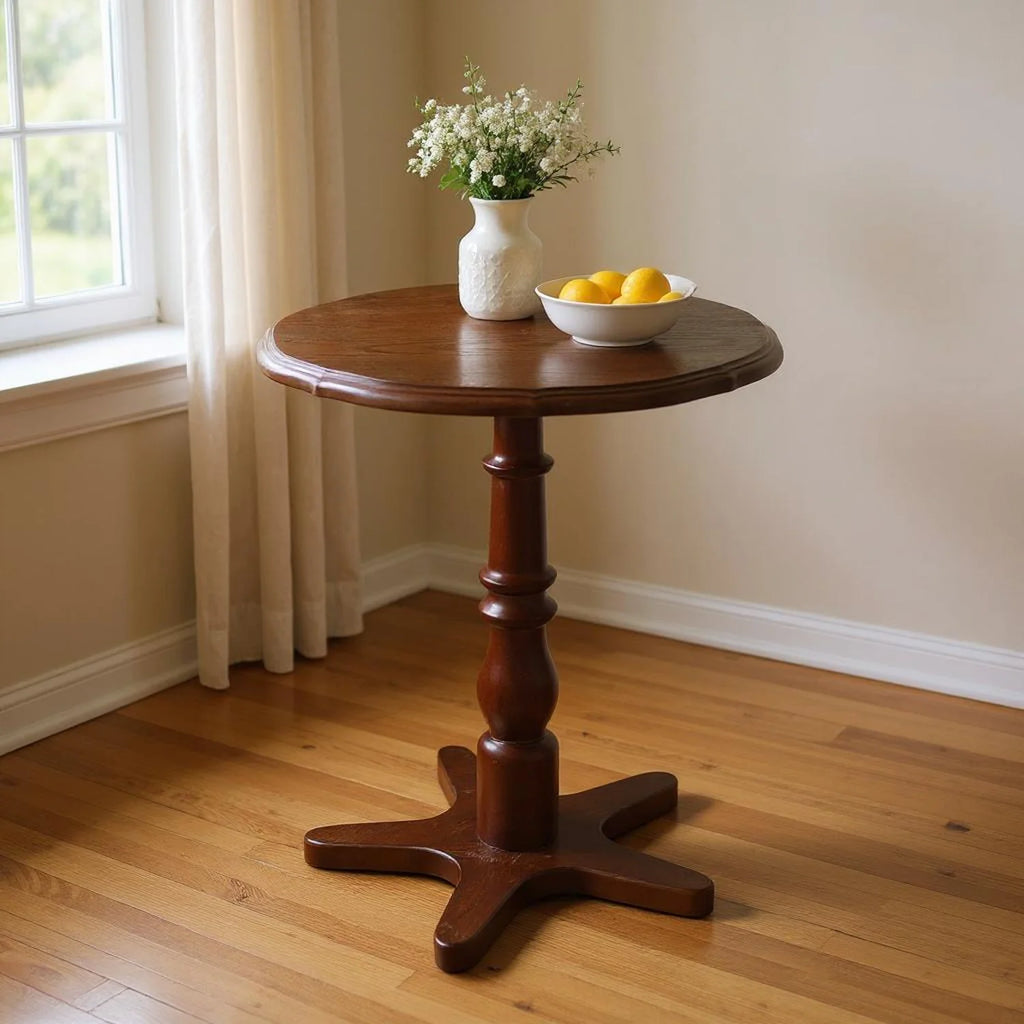 Homy Casa Round Pedestal Dining Table for Small Kitchen or Breakfast Nook, Walnut