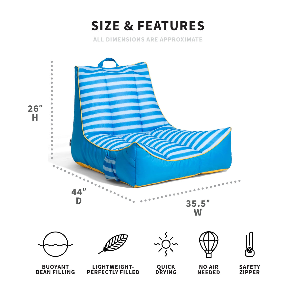 Big Joe Captain's Float No Inflation Needed Pool Lounger with Drink Holder, Tropical Hibiscus Aqua Double Sided Mesh, Quick Draining Fabric, 3 feet