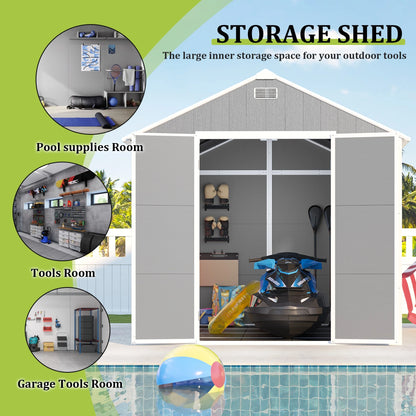 Seizeen Shed and Outdoor Storage, 41 Cu.Ft Small Outdoor Resin Shed with 3 Doors & Floor, 306GAL Deck Box Waterproof Plastic Tool Storage Shed for Cushion Lawn Mower Garbage Cans