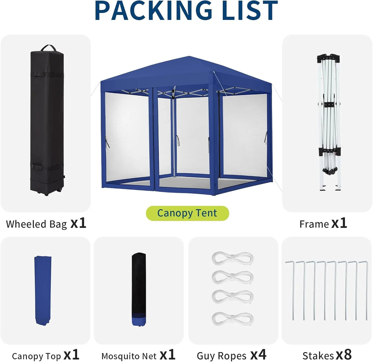 Instant Pop-Up Canopy Tent with Removable Mosquito Net & 2 Zipper Doors, 90-Second Setup, UV50+/Waterproof, 64-100 Sq Ft Shade, Wheeled Carry Bag for Camping, Backyard, Picnic