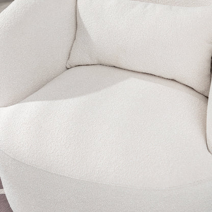 34" Wide Boucle Swivel Barrel Chair, No Assembly Round Upholstered Armchair Accent Chair Single Sofa Chair with Toss Pillow for Living Room and Bedroom, Taupe