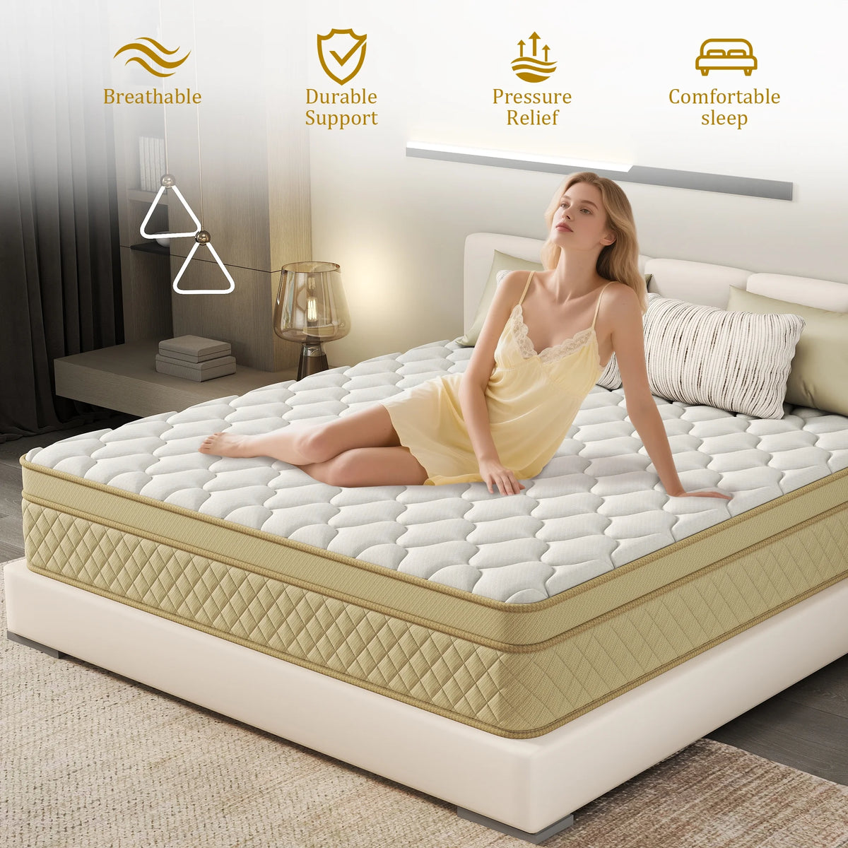 Yilicy 12 inch Queen Mattress,Hybrid Mattresses Medium in a Box
