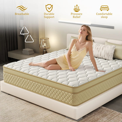 Yilicy 12 inch Queen Mattress,Hybrid Mattresses Medium in a Box