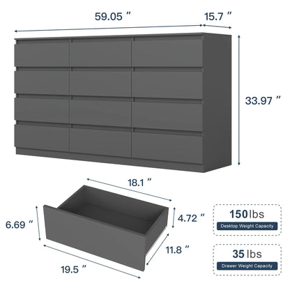 Resenkos Modern Mid Century 6 Drawer Wide Dressers Chests for Bedroom, Chest of Drawer Organizer Grey