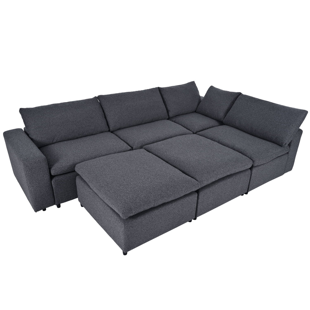 Harper & Bright Designs Convertible Modular Sectional Sofa with 2 Removable Ottomans & Pillows, Large U Shape Cloud Couch with Reversible Chaise for Living Room, Grey