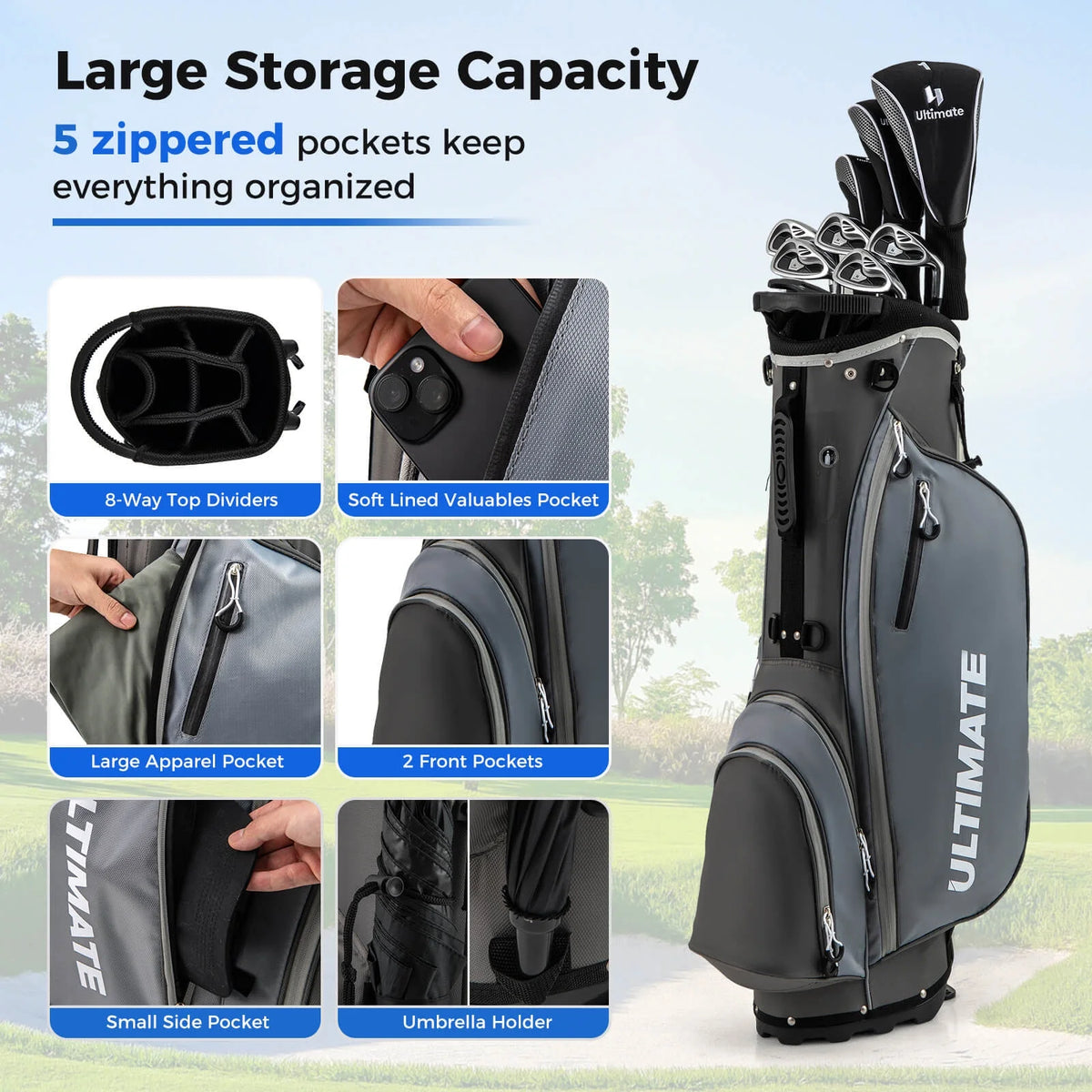 Costway Men's Complete Golf Clubs Package Set 10 Pieces Includes Alloy Driver