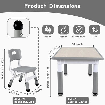 Arlopu Toddler Table and Chair Set Height Adjustable, Kids Activity Table for Reading, Drawing, Eating, Studying, Max 220lbs