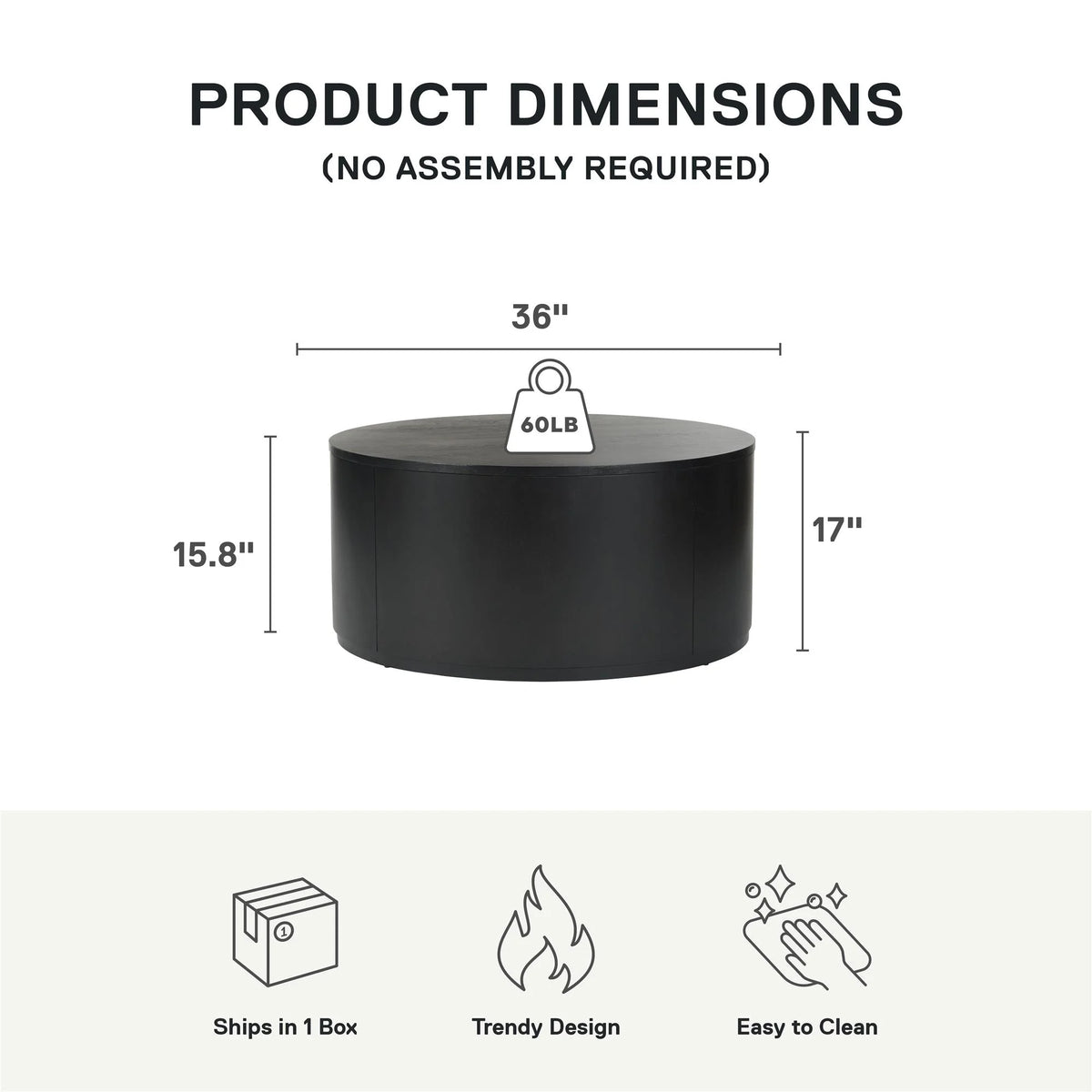 Better Homes & Gardens Miller Drum Coffee Table, Black