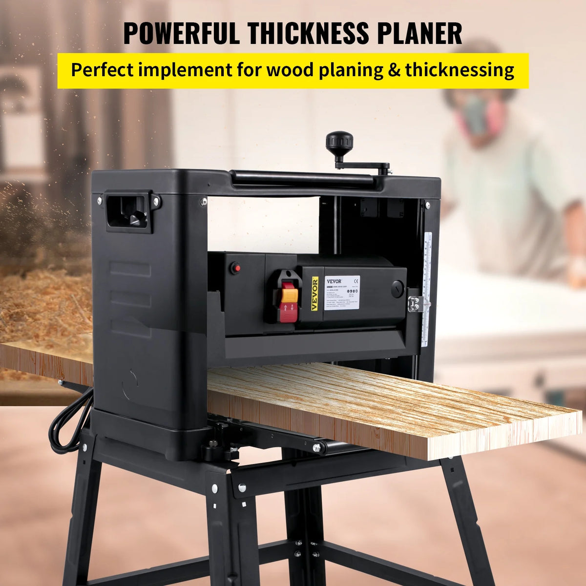 VEVORbrand 12.5" Thickness with detachable stand, Foldable Wood Planer 1500W Thickness Woodworking 315"/min Feed Rate Double Cutter Benchtop Thickness Planer with Dust Exhaust Interface Stand