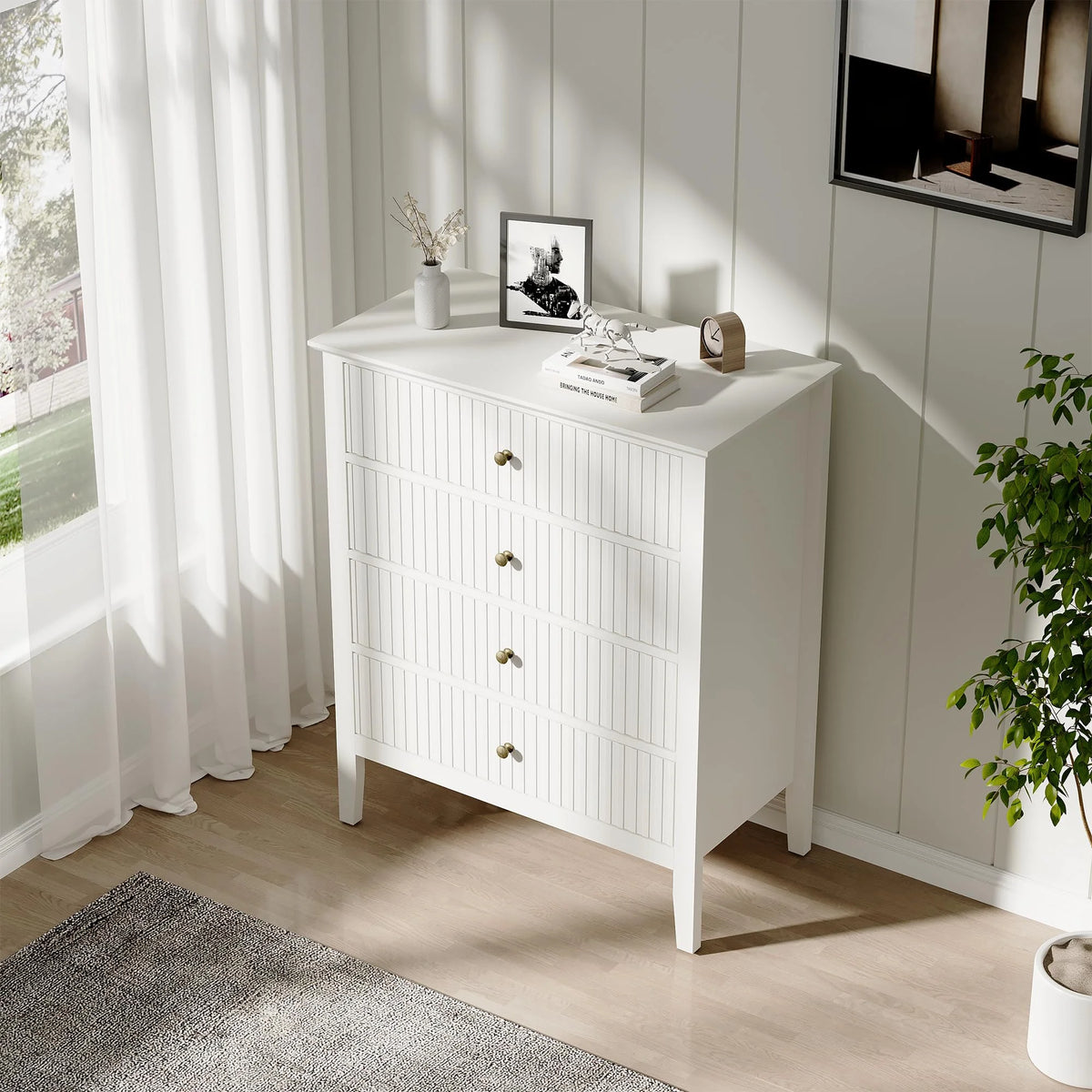 May Color Large White 3 Drawer Dresser Set of 2 with Fluted Panel, Modern Chest of Drawers with Silent Slide Drawers, Wood Accent Nightstand with Storage for Bedroom Living Room, Hallway