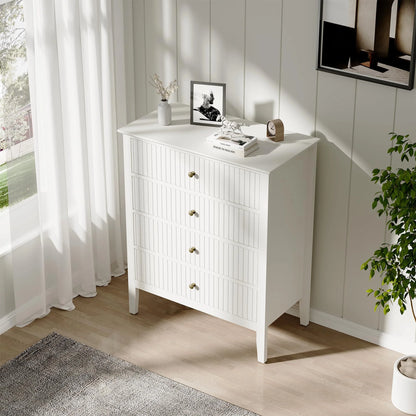 May Color Large White 3 Drawer Dresser Set of 2 with Fluted Panel, Modern Chest of Drawers with Silent Slide Drawers, Wood Accent Nightstand with Storage for Bedroom Living Room, Hallway