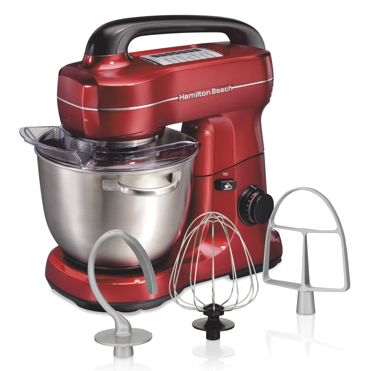 Hamilton Beach 4 Quart Stand Mixer for Kitchen, 7 Speeds, Tilt-Head, Dough Hook, Whisk & Flat Beater, Black