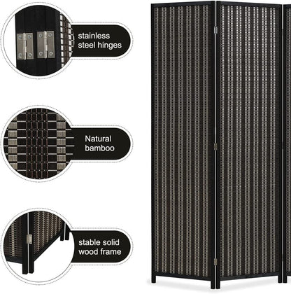 JOSTYLE 4-Panel Room Divider 6ft Tall Extra Wide Folding Privacy Screen with Diamond Double-Weave Divider for Room Separation Freestanding Red Brown