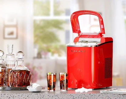 Galanz Portable Countertop Electric Maker Machine 26 lbs in 24 Hours, 9 Bullet Shaped Cubes Ready in 9 Minutes, 2 Ice Sizes, Perfect for Parties & Home Bar, 2.1 L, Retro Red