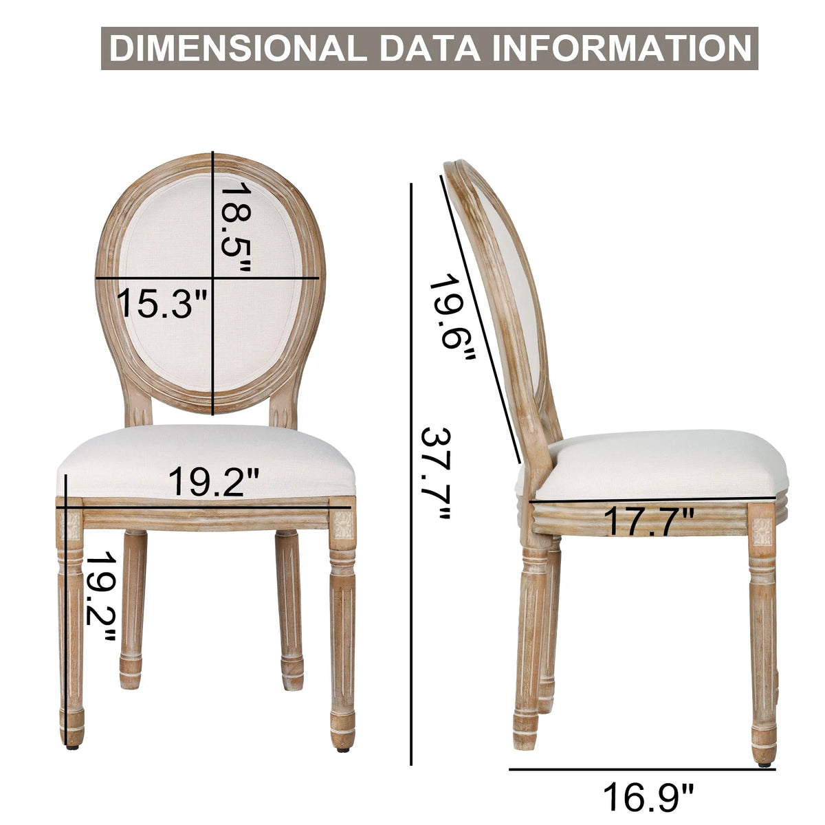 French Dining Chairs Set of 2 Beige Natural Fabric Round Back with Solid Wood Legs and Frame for Bedroom Dining Room Kitchen