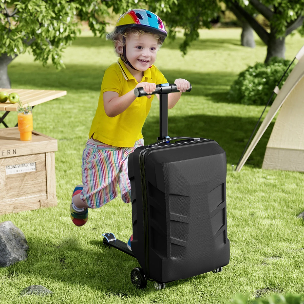 Muhub 2 in 1 Scooter Luggage for Kids and Adult,Foldable Ride on Suitcase with Wheels,Black