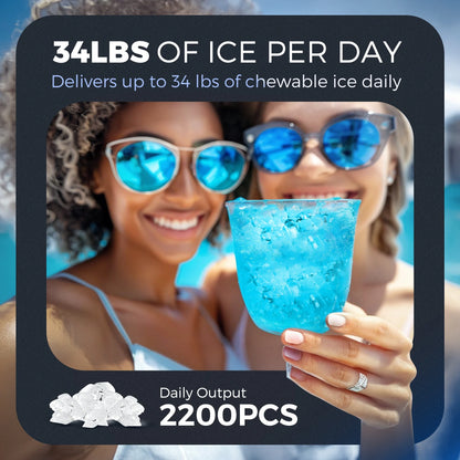 Simzlife Nugget Ice Maker Countertop, 34.9lbs per Day Chewable Pebble Nugget Ice Machine with Touch Screen for Home, Kitchen, Office, Stainless Steel, Black