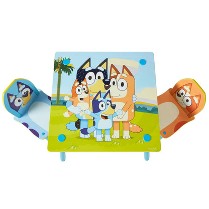 Bluey. Wooden Kids Table and 2 Chairs Set. 23.2 x 23.2 x 17.1 inches Bluey and Bingo Chairs. Preschool. 18 m+