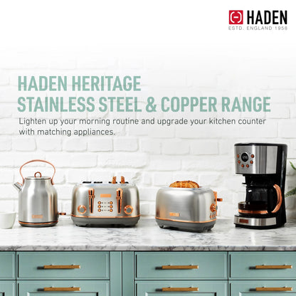 Haden Heritage 1500 1.7 Electric Kettle, Matte Black Finish with Copper Accents