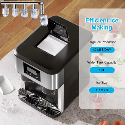 TABU 40Lbs/24H Countertop Ice Maker Machine,3 in 1 Ice Maker with Water Dispenser,Crushed Ice,Black