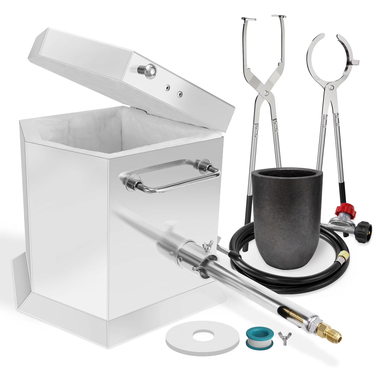 7KG Propane Melting Furnace Kit with Two Tongs and Crucible, All New Kiln Metal Foundry Furnace Smelting Gold Silver Copper Aluminum, Metal Recycle Home Smelting Casting Tool