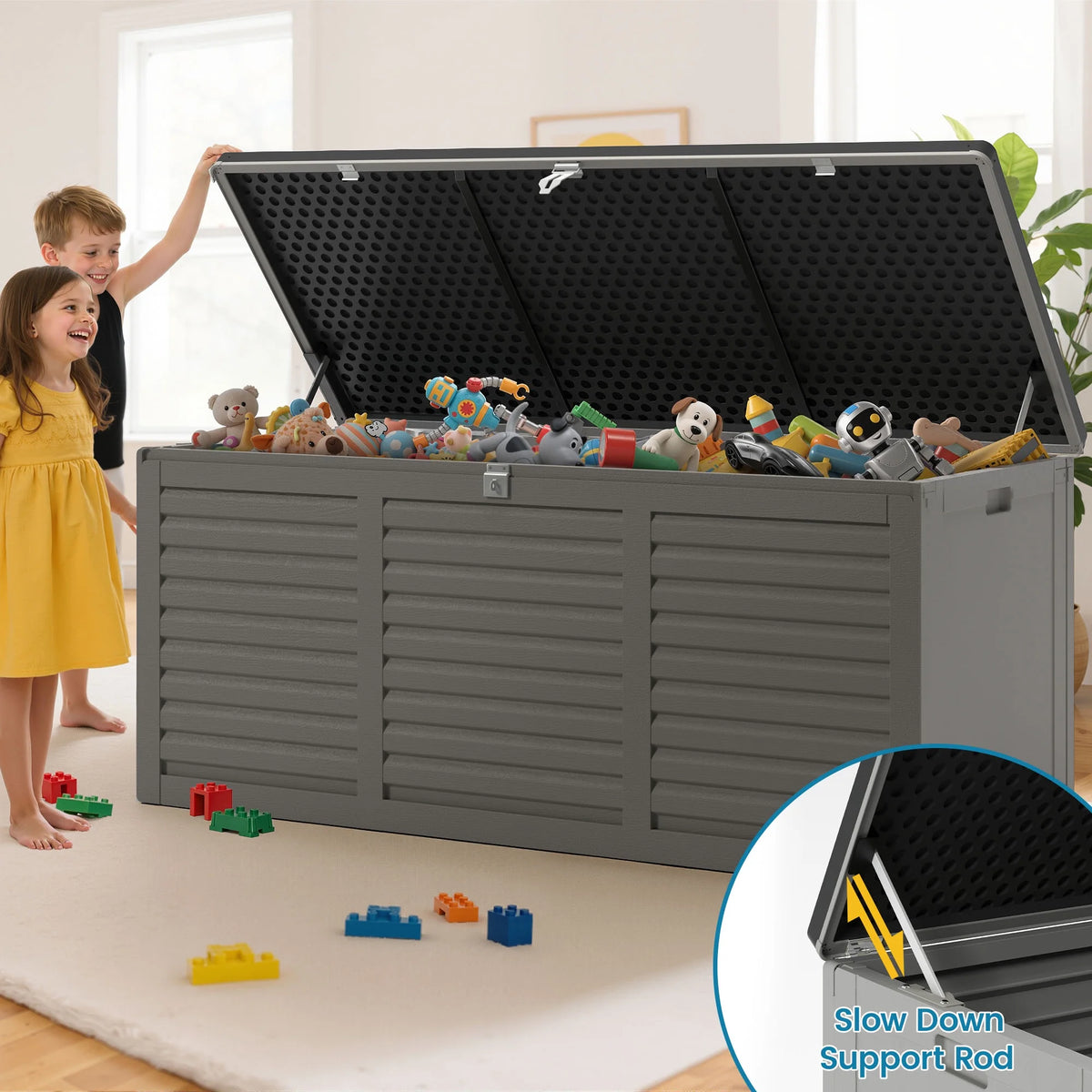 Outdoor Storage Box, 130GAL Waterproof Deck Box, Lockable Pool Patio Storage Indoor Toy Box, Outdoor Storage Bench for Porch, Max Load Weight 500LBS
