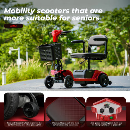 iScooter 4 Wheel Mobility Scooter for Seniors, Wider Seats & Foldale Electric Wheelchair Device for Travel, Upgraded for Superior Performance, Red