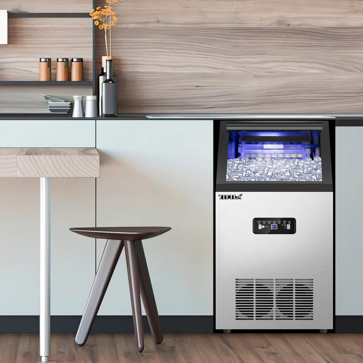 TITTLA 100Lbs/24H Commercial Ice Maker Machine,24 Lbs Storage,45 Ice Cubes in 12-15 Mins,Stainless Steel Ice Maker for Home Bar Cafe
