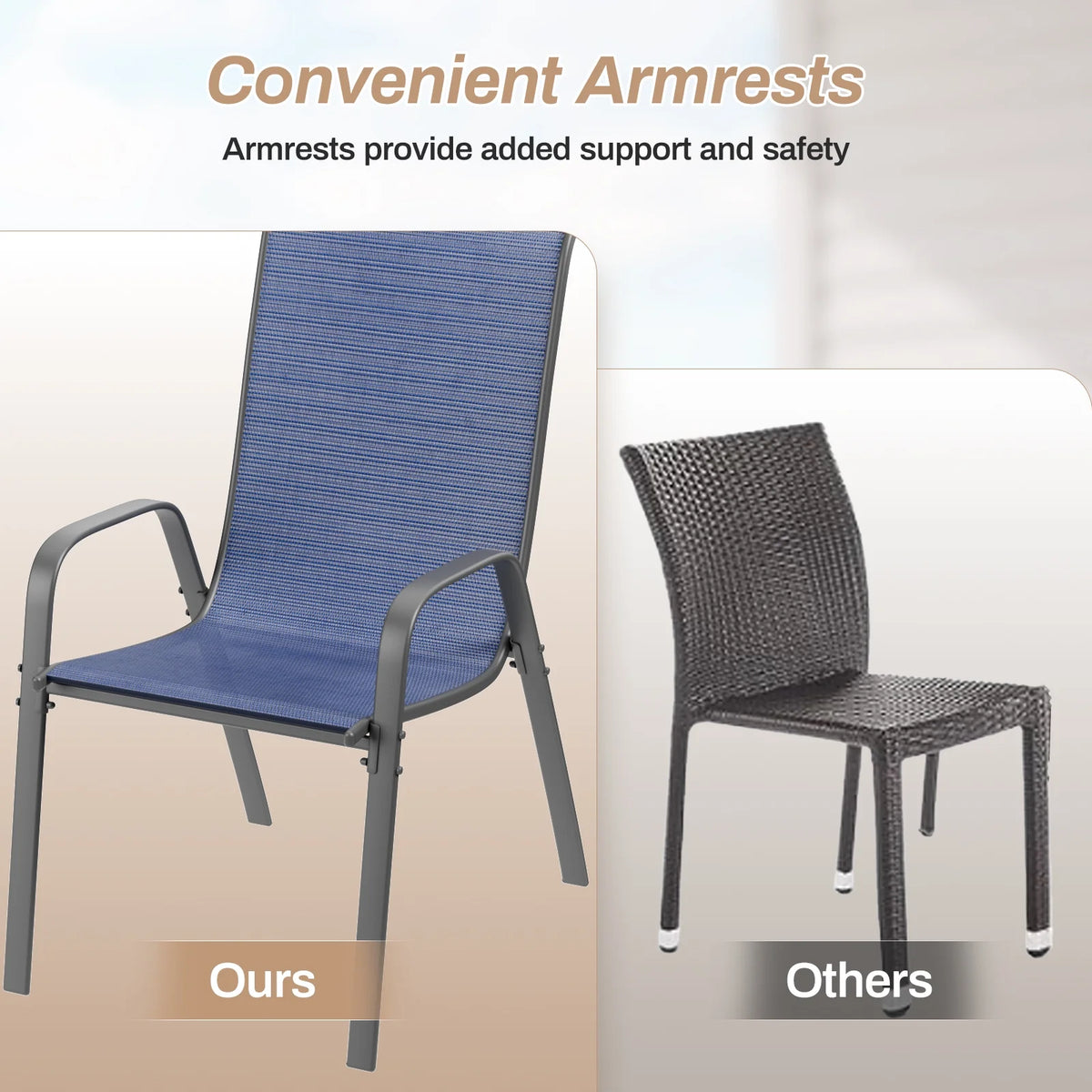 LAZY BUDDY Patio Chairs Set of 4, Stackable Outdoor Dining Chairs, Heavy Duty Breathable Chairs for Backyard, Garden, Lawn 330lbs