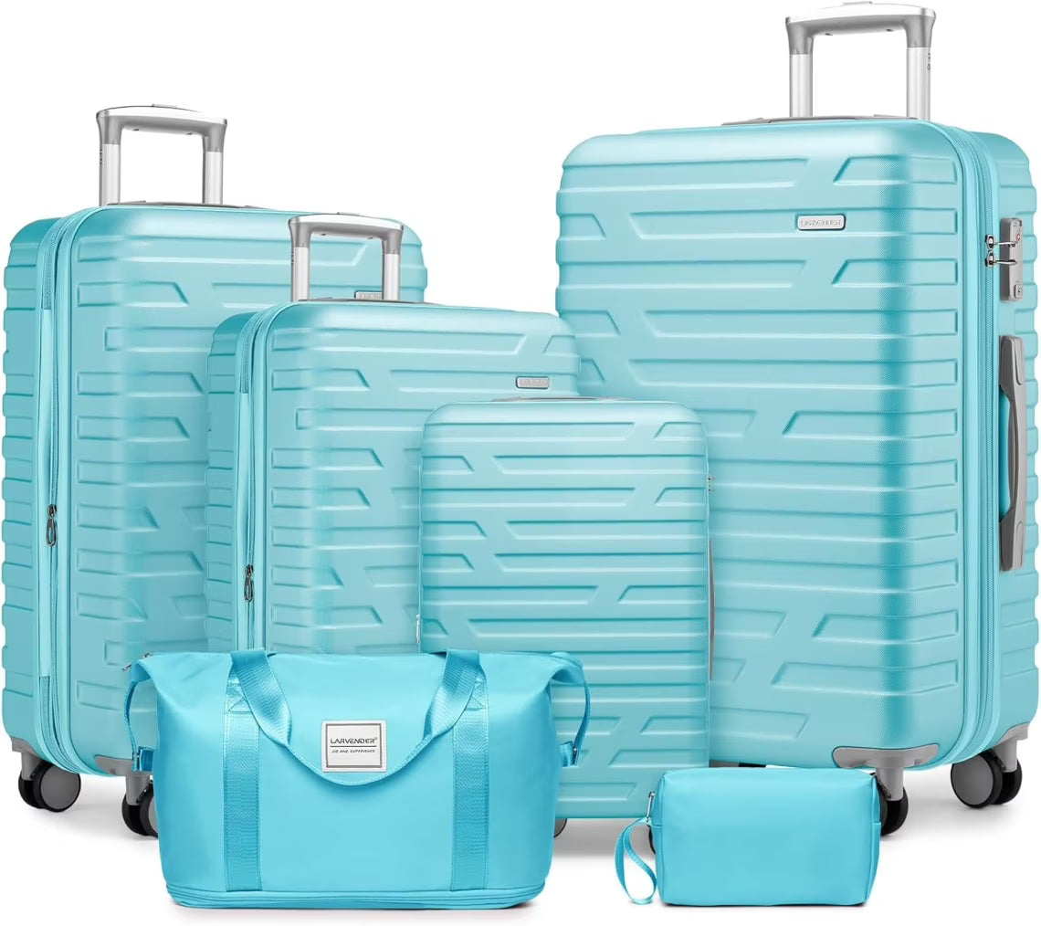6-Piece Hardshell Luggage Set with Expandable Spinner Suitcases & TSA Lock, 25% Extra Capacity, Duffel Bag & Toiletry Kit, Cream ABS Suitcases