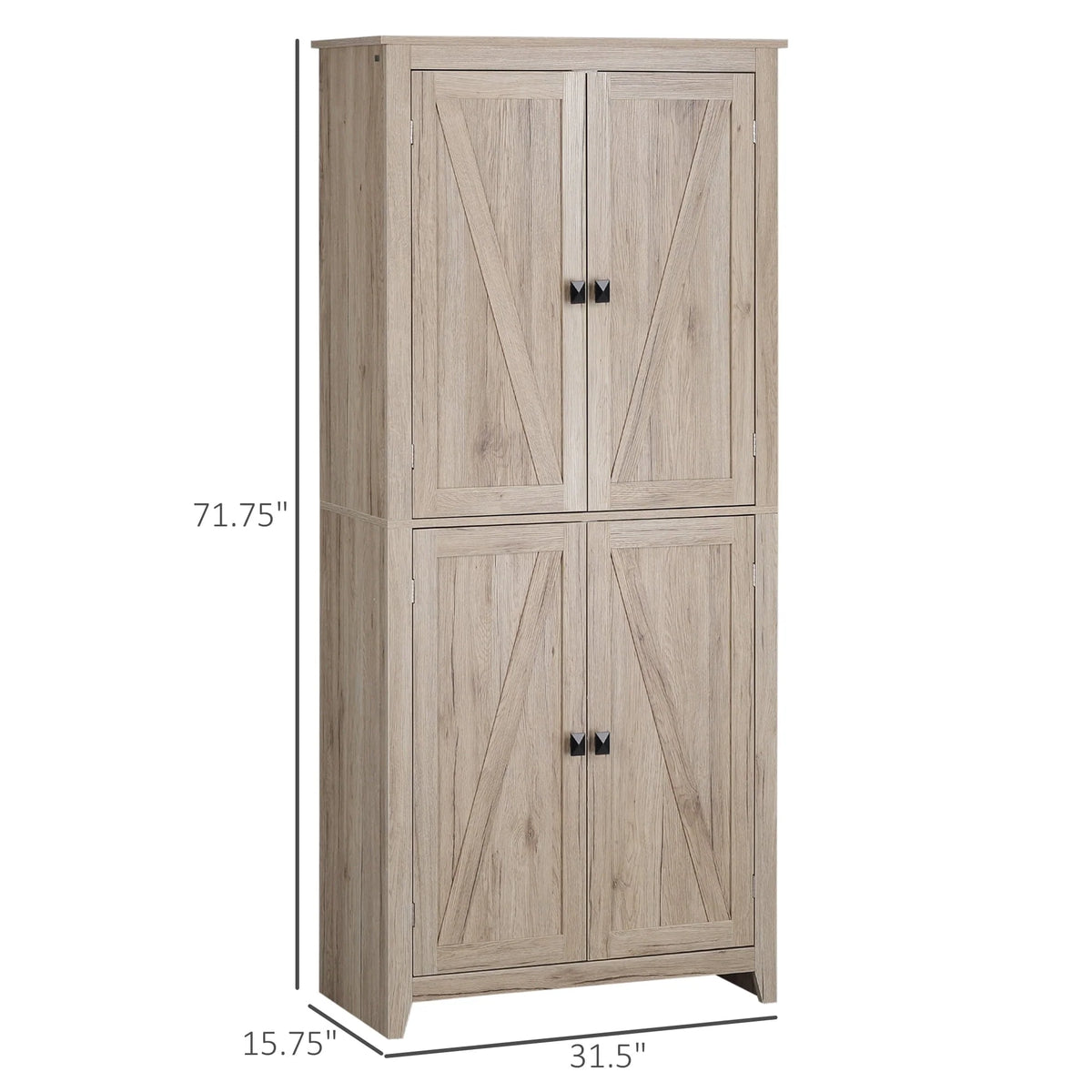 HOMCOM 72" Freestanding 4-Door Kitchen Pantry, Storage Cabinet Organizer with 4-Tiers, and Adjustable Shelves, Natural