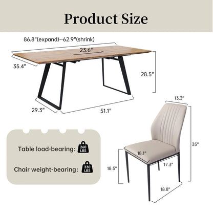 jiexi Modern mid-Century Dining Table Dining Table and Chairs for 6 Rectangular Wooden Dining Table Expandable Dining Table Space-Saving Multifunctional Dining Table