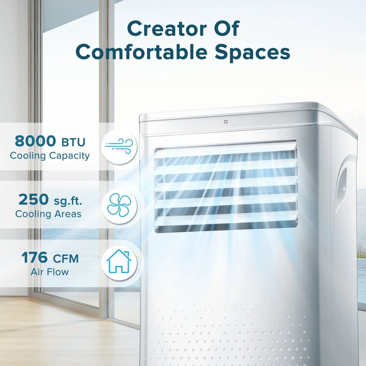 Auseo 5,200 BTU(8000 BTU ASHRAE) Portable Air Conditioners, 3 in 1, Remote Control & Window Kit, Quiet AC Unit for Room/Office