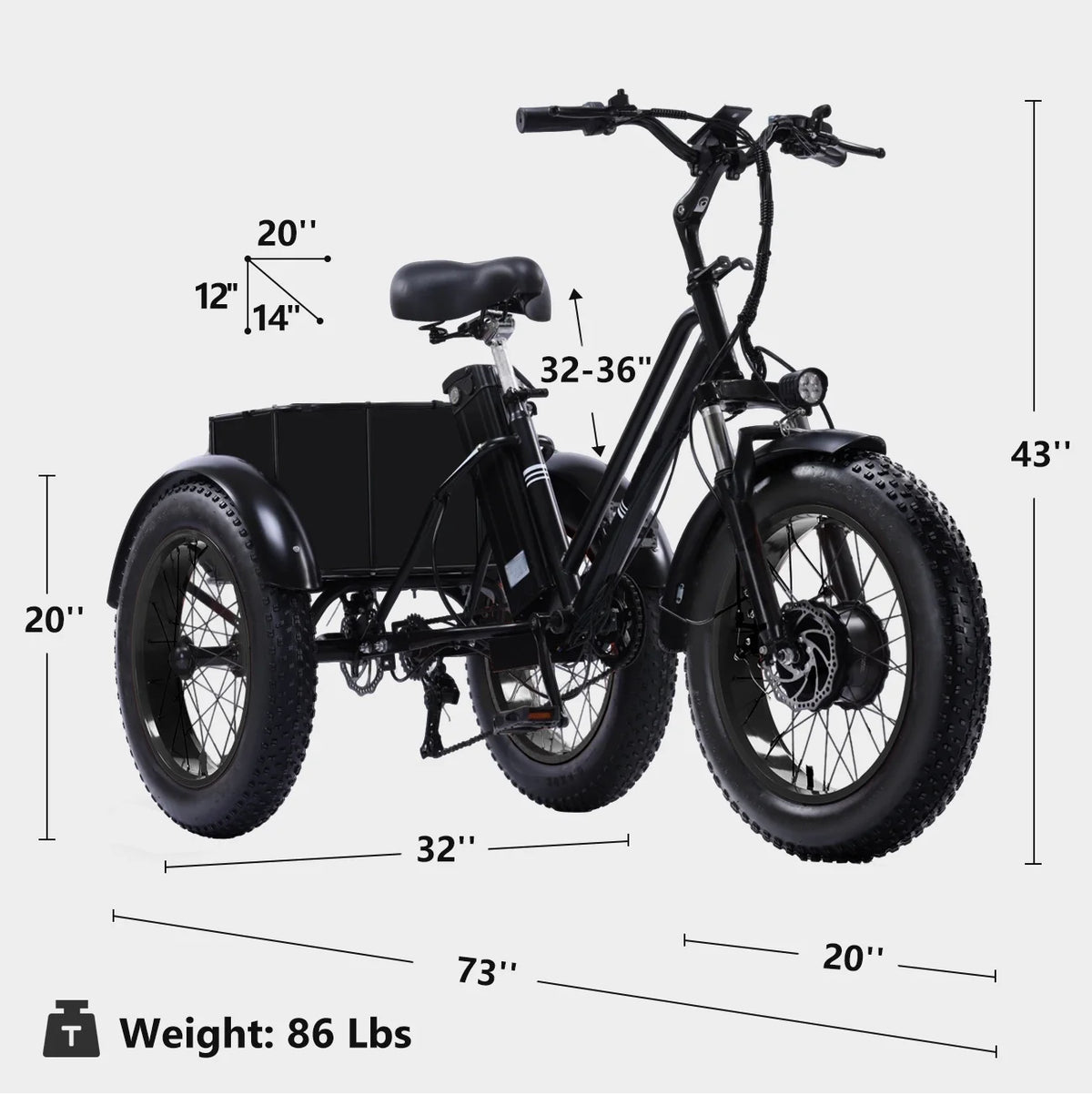 YEBEI Electric Tricycle for Adults Folding E-Trike Motorized Tricycle Electric 3 Wheels Trike Powerful 500W Motor Electric Tricycle 48V15AH Lithium Battery Max 20MPH 20*4.0” Fat Tire Orange