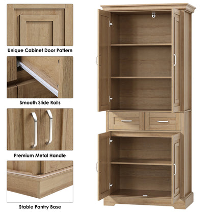 Homfa 70.9'' Tall Kitchen Pantry with 4 Doors, 2 Drawer Modern Freestanding Storage Cabinet for Dining Room Living Room, White