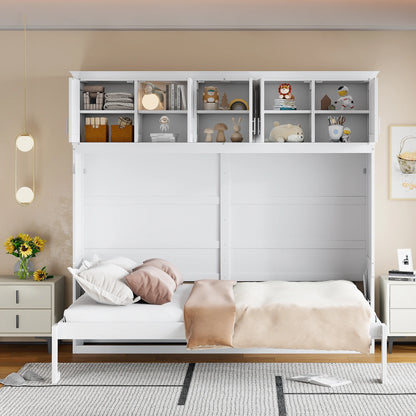 Newest Queen Size Murphy Bed Wall Bed with Top Cabinets,Gray