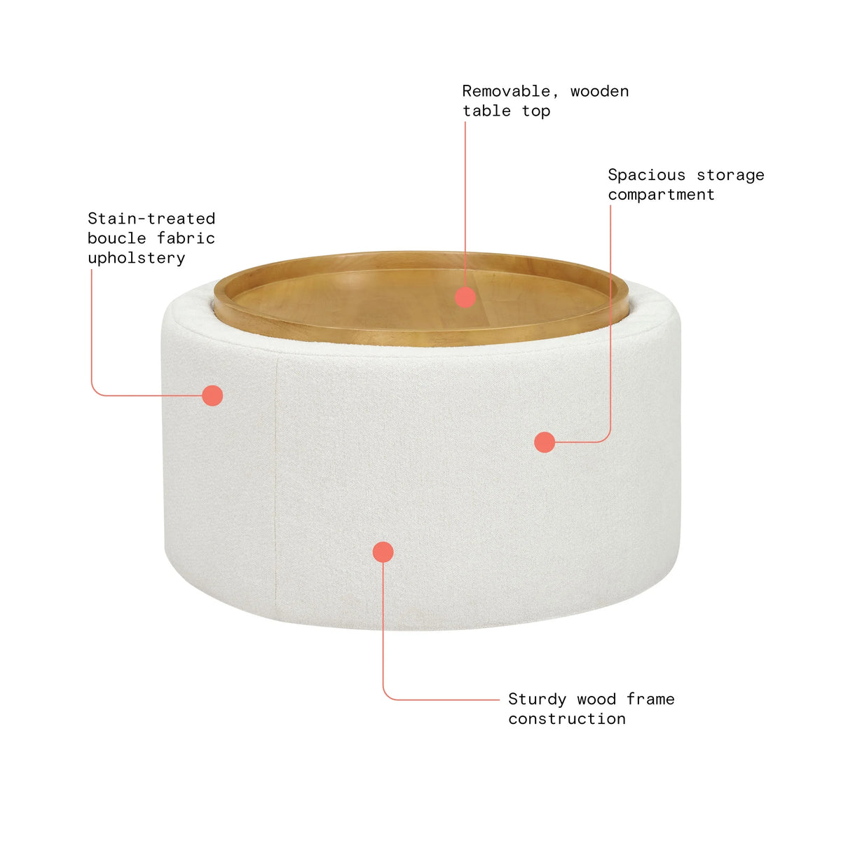 Beautiful Drew Stowaway Coffee Table with Storage by Drew Barrymore, Cream