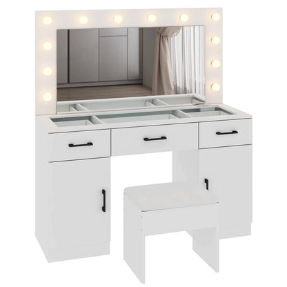 Ktaxon Large Makeup Vanity, Vanity Table Set w/ Visible Glass Top w/ Charging Station, White