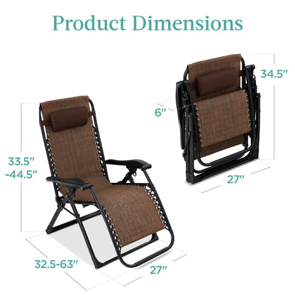 Best Choice Products Oversized Zero Gravity Chair, Folding Recliner w/ Removable Cushion, Side Tray - Fossil Gray