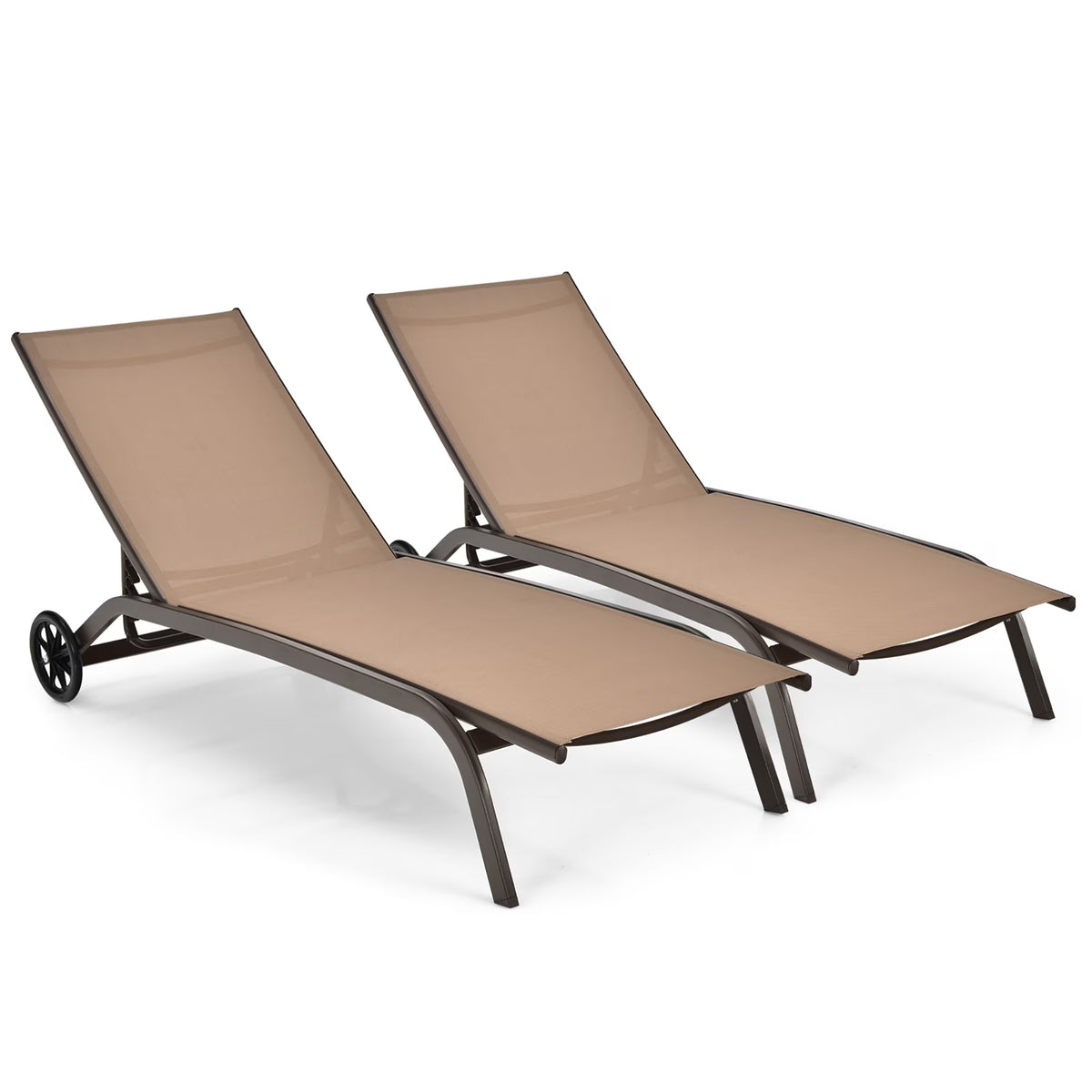 Costway 2PCS Outdoor Adjustable Chaise Lounge Patio 6-Position Recliner Wheels Black