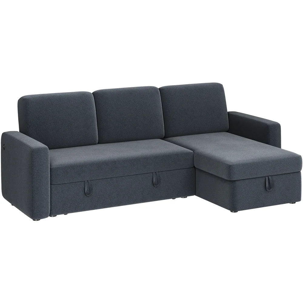 Alden Design Reversible Sectional Sofa with USB & Type-C Ports for Livingroom, Light Gray