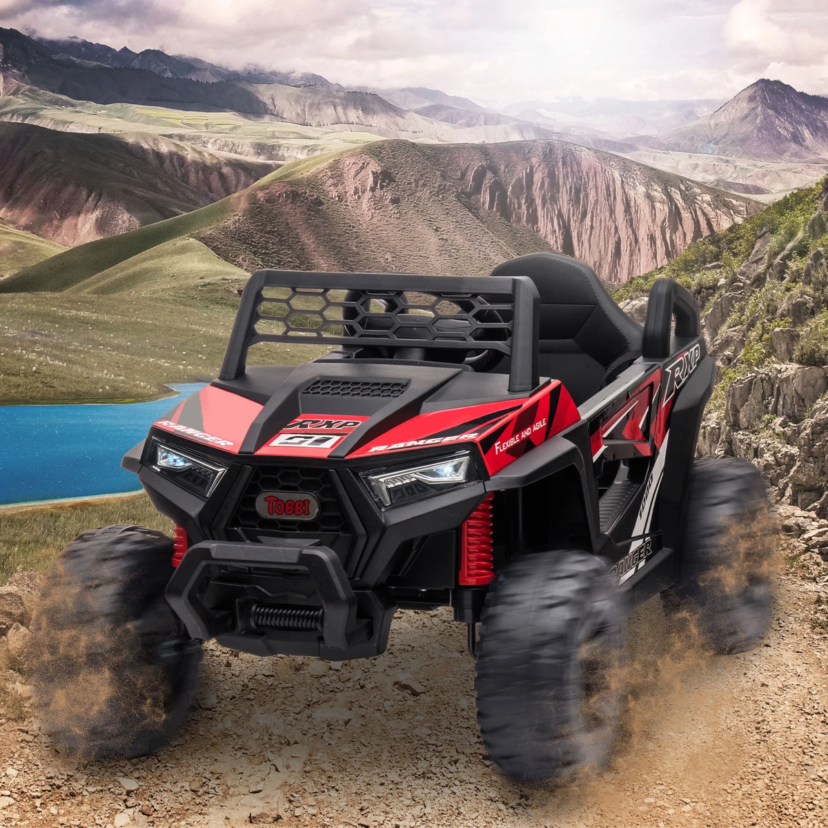 TOBBI 12V Kids Electric off-Road UTV Truck Car Battery Powered Ride on Toys for Girls with LED Headlights, Music, Horn